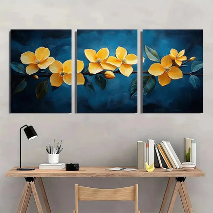 3pcs Vibrant Yellow Jasmine Flower Elegant Floral Metal Print Ready to Hang Art - Bella Home Decor