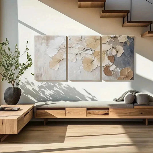 3pcs Abstract Floral Art Neutral Colors Wall Art Set Canvas Framed 60x90cm - High Quality Print 100% Australian Made Wall Canvas Ready to Hang