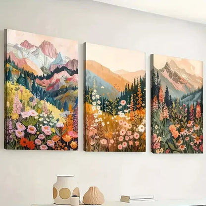 3pcs Abstract Art of Mountain And Flower Paint Wall Art Canvas Unframed - High Quality Print 100% Australian Made Wall Canvas - Bella Home Decor