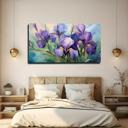 Purple Iris Flowers Wall Art Canvas Office Home Room Framed 120x60cm