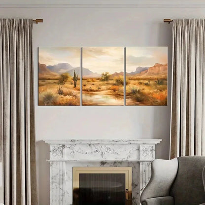 3pcs Desert Landscape Cactus Plant Mountain Range Metal Print Ready to Hang Art - Bella Home Decor
