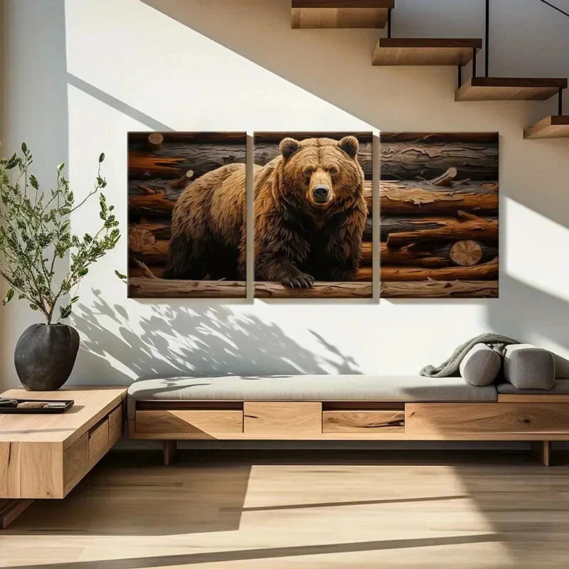 3pcs Bear Woodland Abstract Animal Nature Art Metal Print Ready to Hang Art - Bella Home Decor