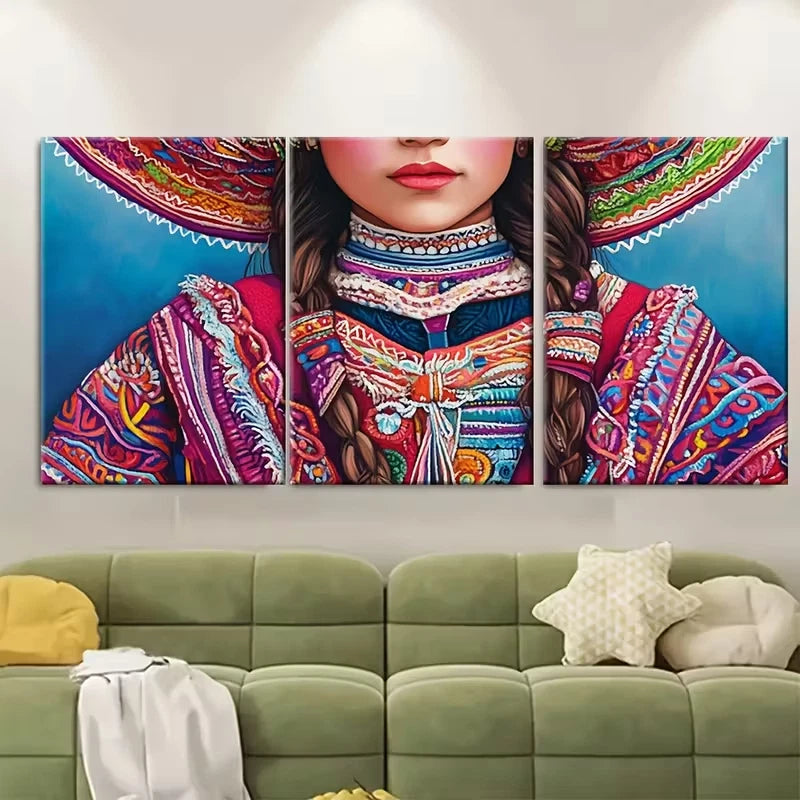 3pcs Peruvian Dress Illustration Metal Print Ready to Hang Art