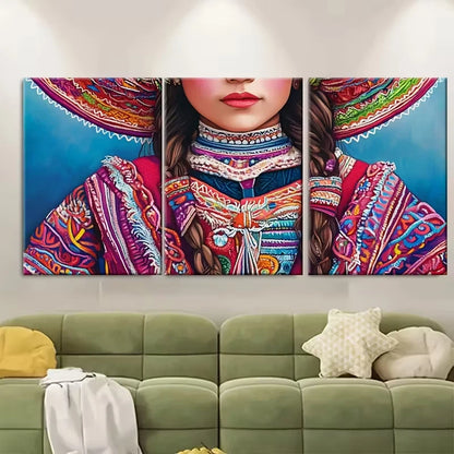 3pcs Peruvian Dress Illustration Metal Print Ready to Hang Art