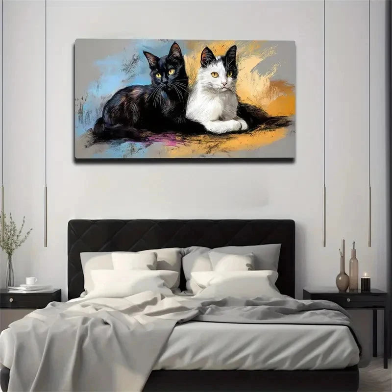 Two Cats Resting Side By Side Wall Art Canvas Office Home Room Framed 120x60cm