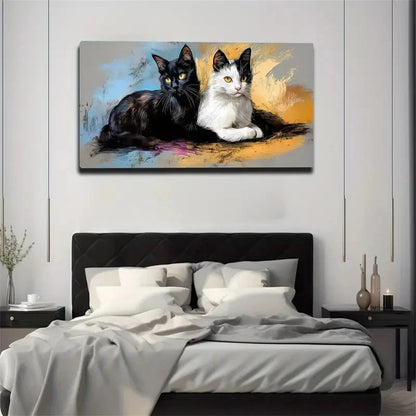 Two Cats Resting Side By Side Wall Art Canvas Office Home Room Framed 120x60cm
