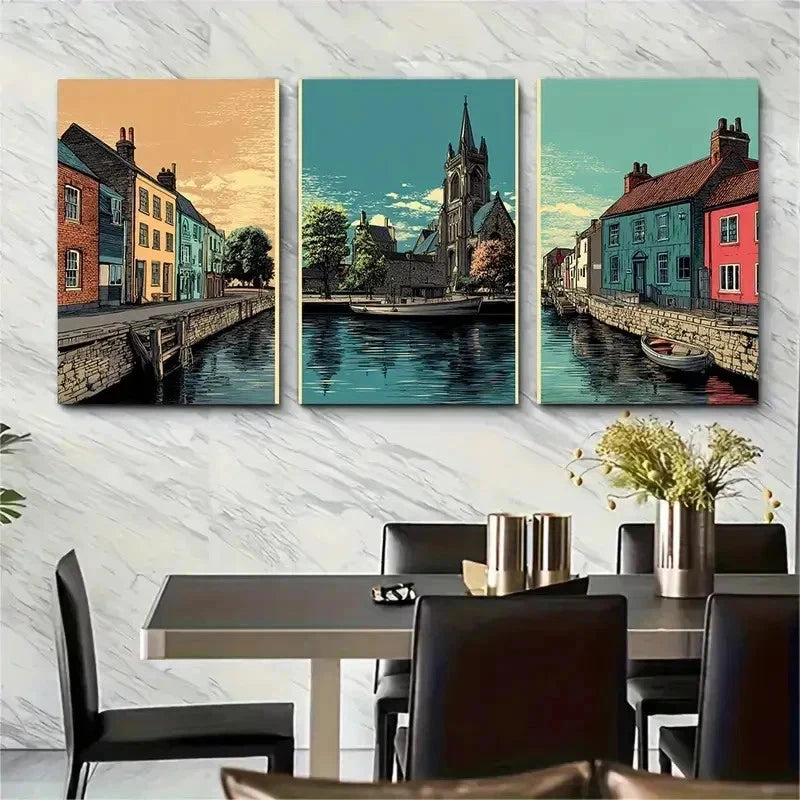 3pcs Ipswich Poster Collection British Perfect Wall Art Set Canvas Framed 50x70cm - High Quality Print 100% Australian Made Wall Canvas Ready to Hang