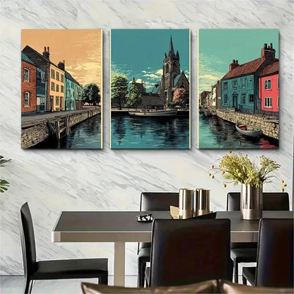 3pcs Ipswich Poster Collection British Perfect Wall Art Set Canvas Framed 50x70cm - High Quality Print 100% Australian Made Wall Canvas Ready to Hang