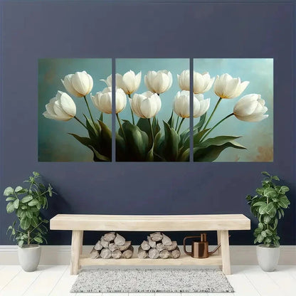 3pcs Tulips Oil Painting Flowers Artwork Floral Metal Print Ready to Hang Art - Bella Home Decor