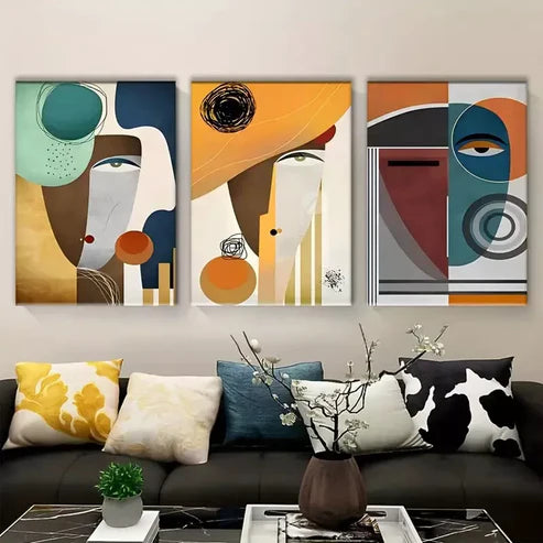 3pcs Picasso-Inspired Abstract Modern Wall Art Set Canvas Unframed - High Quality Print 100% Australian Made Wall Canvas