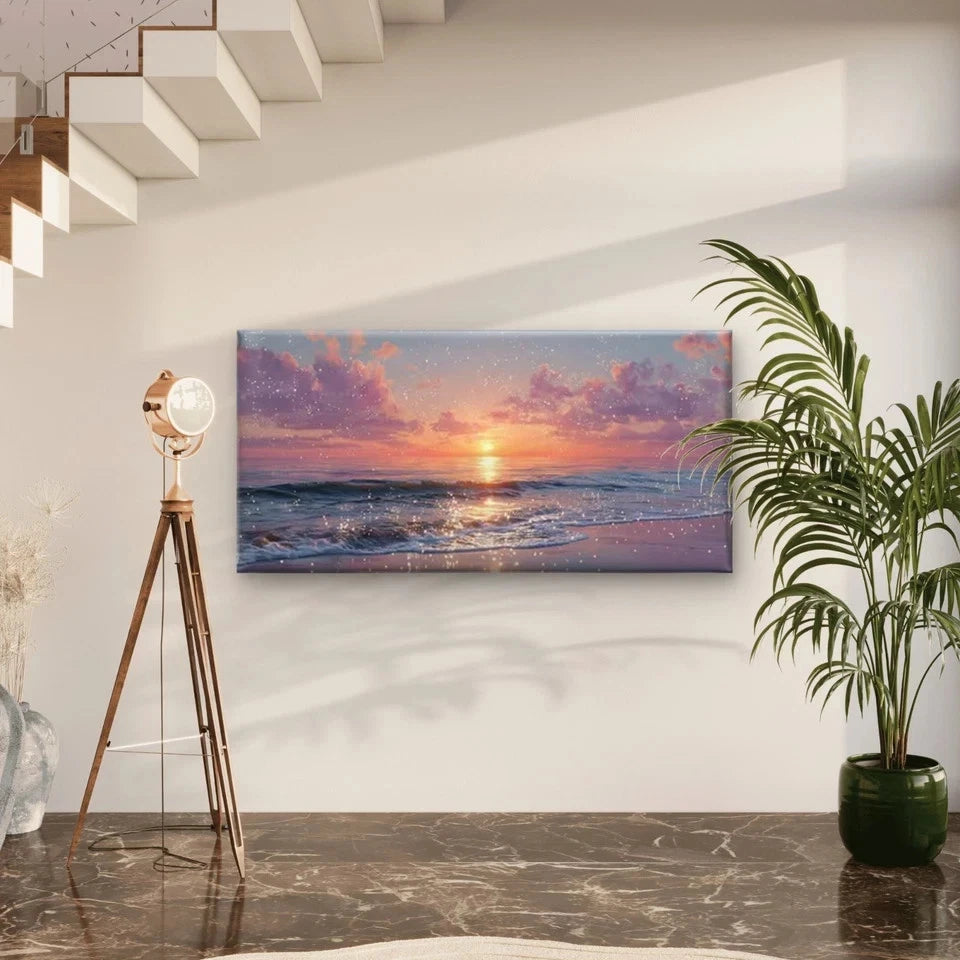 Twilight Ocean Waves Wall Art Canvas Office Home Room Framed 120x60cm