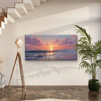Twilight Ocean Waves Wall Art Canvas Office Home Room Framed 120x60cm