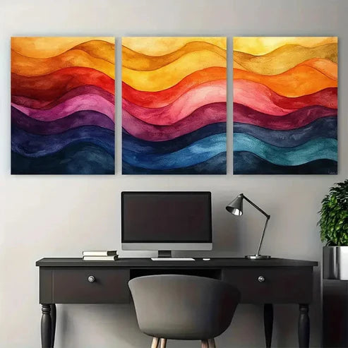 3pcs Bright Watercolour Wavy Lines Abstract Wall Art Canvas Unframed – High Quality Print 100% Australian Made Wall Canvas - Bella Home Decor