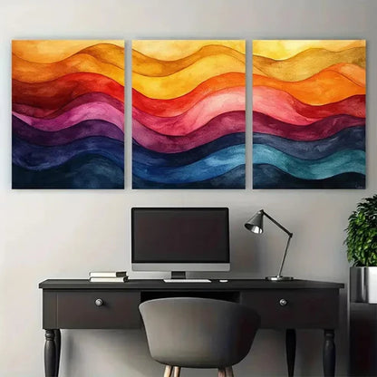 3pcs Bright Watercolour Wavy Lines Abstract Wall Art Canvas Unframed – High Quality Print 100% Australian Made Wall Canvas - Bella Home Decor