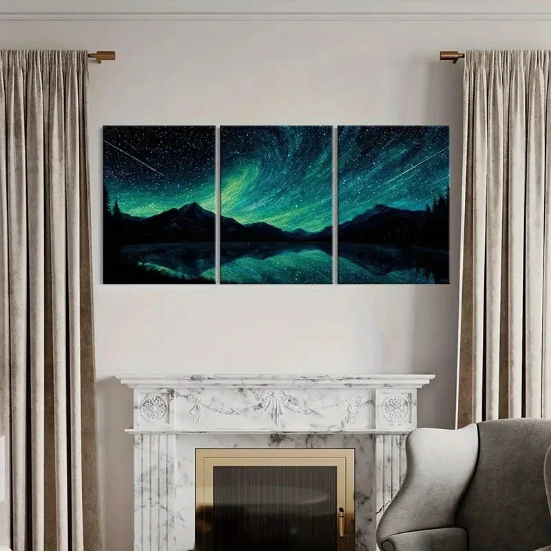 3pcs Starry Night Sky Mountain Landscape Metal Print Ready to Hang Art
