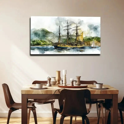 Vintage Nautical Ship Sailboat Wall Art canvas office home room framed 120x60cm