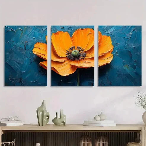 3pcs California Poppy Textured Perfect Wall Art Set Canvas Unframed - High Quality Print 100% Australian Made Wall Canvas