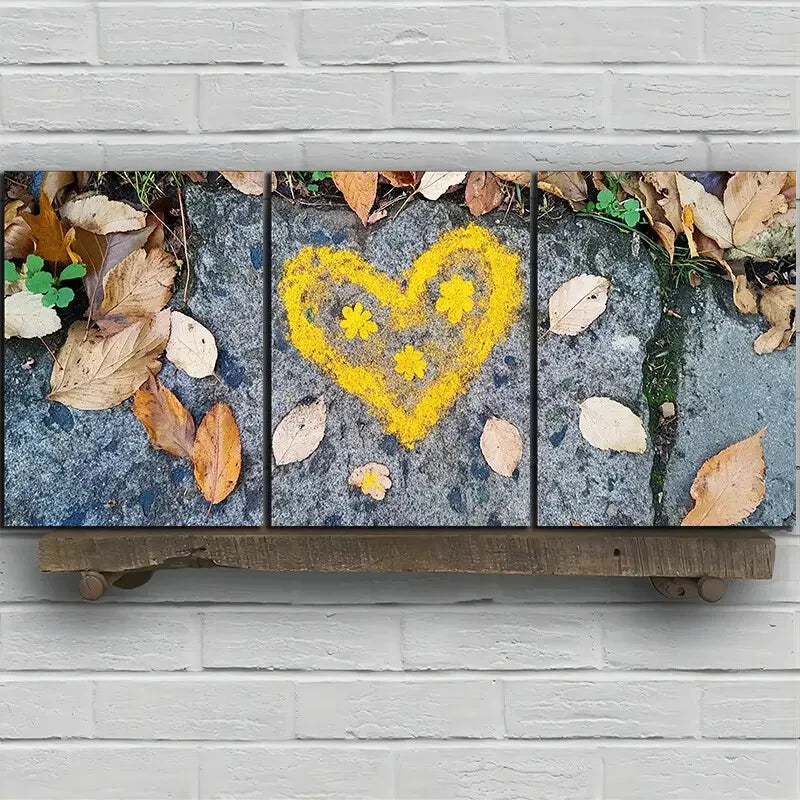 3pcs Love Made of Brown Leaves Metal Print Ready to Hang Art - Bella Home Decor
