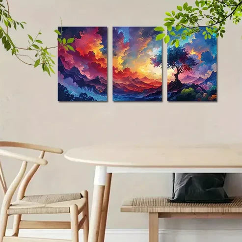 3pcs Colorful Landscape with Tree Design Wall Art Canvas Unframed - High Quality Print 100% Australian Made Wall Canvas - Bella Home Decor