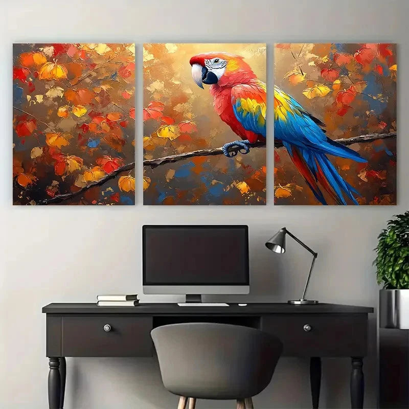 3pcs Macaw Parrot Painting Animal Illustration Wall Art Set Canvas Framed 40x60cm - High Quality Print 100% Australian Made Wall Canvas Ready to Hang - Bella Home Decor