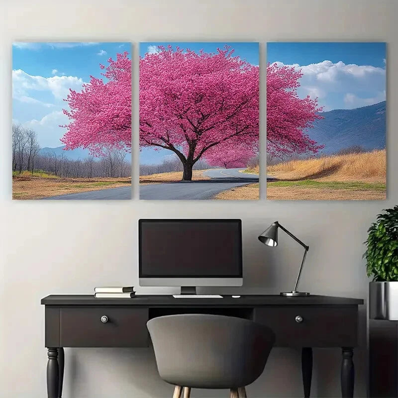 3pcs Large Pink Blossom Tree Spring Nature Metal Print Ready to Hang Art - Bella Home Decor