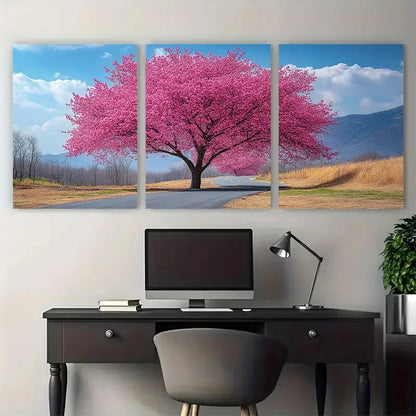 3pcs Large Pink Blossom Tree Spring Nature Metal Print Ready to Hang Art - Bella Home Decor