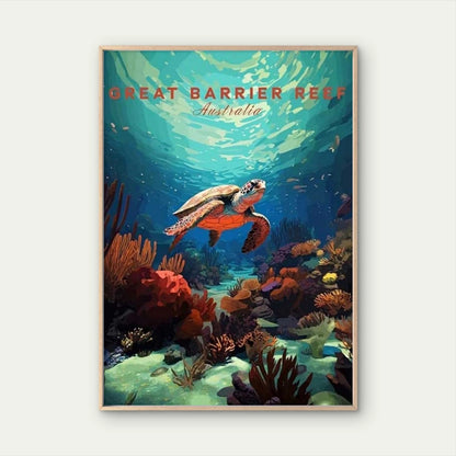 Retro Australia Great Barrier Reef Vintage Travel Poster Print Wall Art - Bella Home Decor