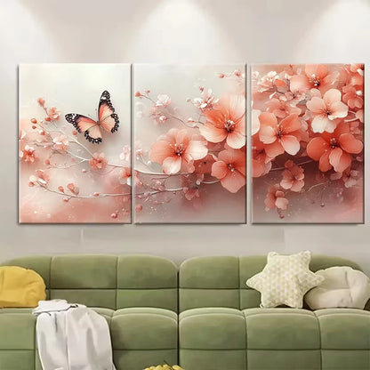 3pcs Delicate Flower Branch with Butterfly Metal Print Ready to Hang Art - Bella Home Decor