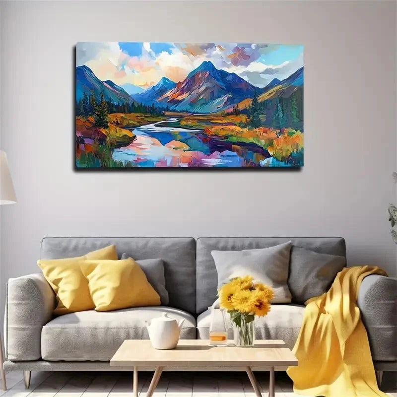 Vibrant Mountain Landscape Wall Art Canvas Office Home Room Framed 120x60cm
