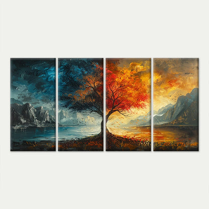 4pcs Rainbow Four Seasons Tree Wall Art Canvas Framed 45x80cm - High Quality Print 100% Australian Made Wall Canvas Ready to Hang