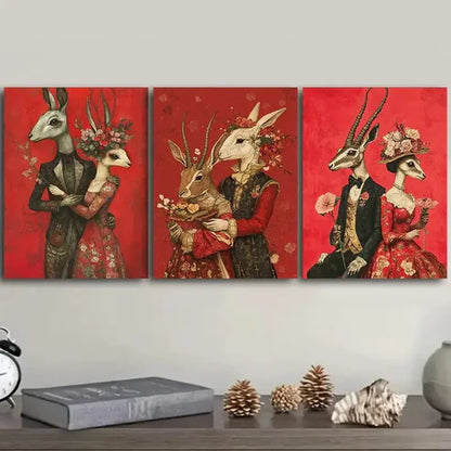 3pcs Mr. Rabbit, And Mrs Rabbit Couple Wall Art Set Canvas Unframed - High Quality Print 100% Australian Made Wall Canvas