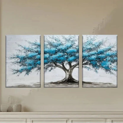 3pcs Blue Tree Abstract Art, Polyester  Wall Art Set Canvas Unframed - High Quality Print 100% Australian Made Wall Canvas - Bella Home Decor