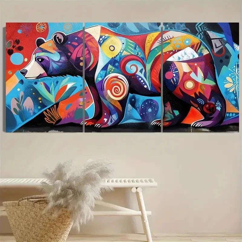 3pcs Bear Graffiti Wall Art Set Canvas Framed 50x70cm - High Quality Print 100% Australian Made Wall Canvas Ready to Hang - Bella Home Decor