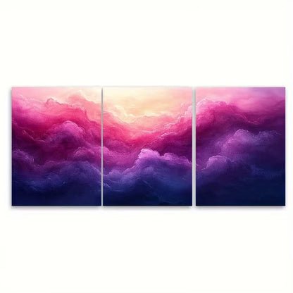 3pcs Pink and Purple Watercolor Abstract Metal Print Ready to Hang Art - Bella Home Decor