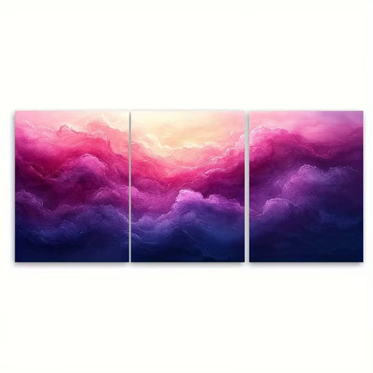 3pcs Pink and Purple Watercolor Abstract Metal Print Ready to Hang Art