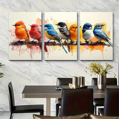 3pcs Watercolour Book of Birds Metal Print Ready to Hang Art