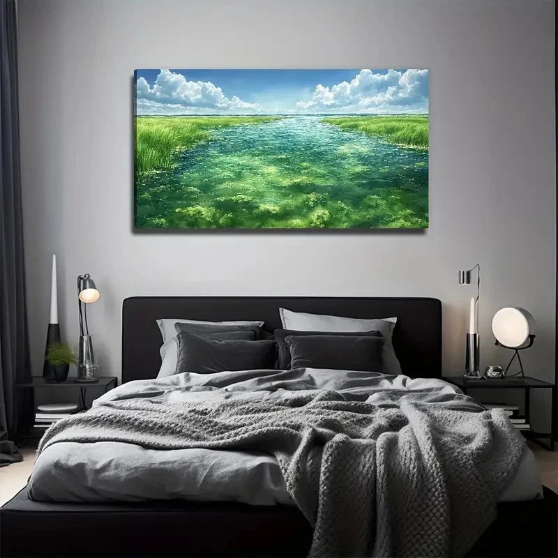 Serene River Landscape Wall Art Canvas Office Home Room Framed 120x60cm