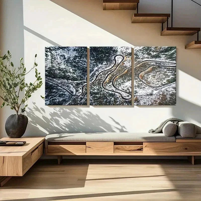 3pcs Snow Scene Forest Road Modern Wall Art Set Canvas Framed 60x90cm - High Quality Print 100% Australian Made Wall Canvas Ready to Hang