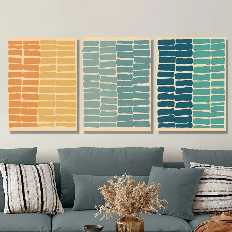 3pcs Abstract Horizontal Stripes, Metal Print Ready to Hang Art