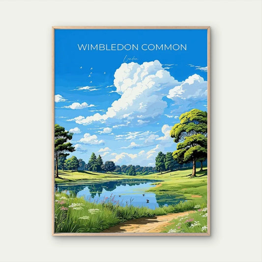 Wimbledon Common London Vintage Lush Green Travel Poster Print Wall Art