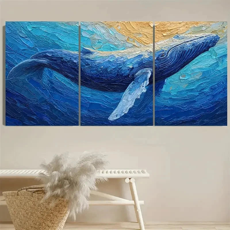 3pcs Humpback Whale Wall Art Set Canvas Framed 60x90cm - High Quality Print 100% Australian Made Wall Canvas Ready to Hang