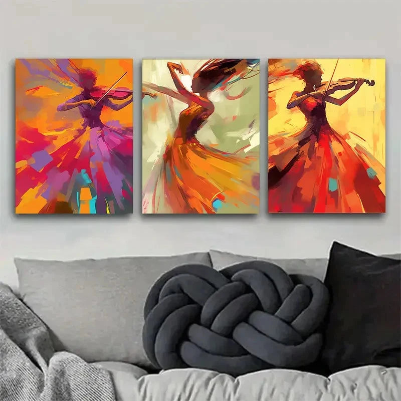 3pcs Bold Color Music Dance Dynamic Artwork Metal Print Ready to Hang Art - Bella Home Decor