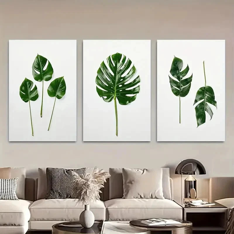 3pcs Vibrant Monstera Leaves Tropical Palm Leaf Metal Print Ready to Hang Art - Bella Home Decor