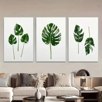 3pcs Vibrant Monstera Leaves Tropical Palm Leaf Metal Print Ready to Hang Art - Bella Home Decor