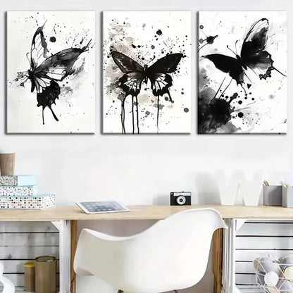 3pcs Elegant Butterfly Abstract Black & White Wall Art Set Canvas Unframed - High Quality Print 100% Australian Made Wall Canvas