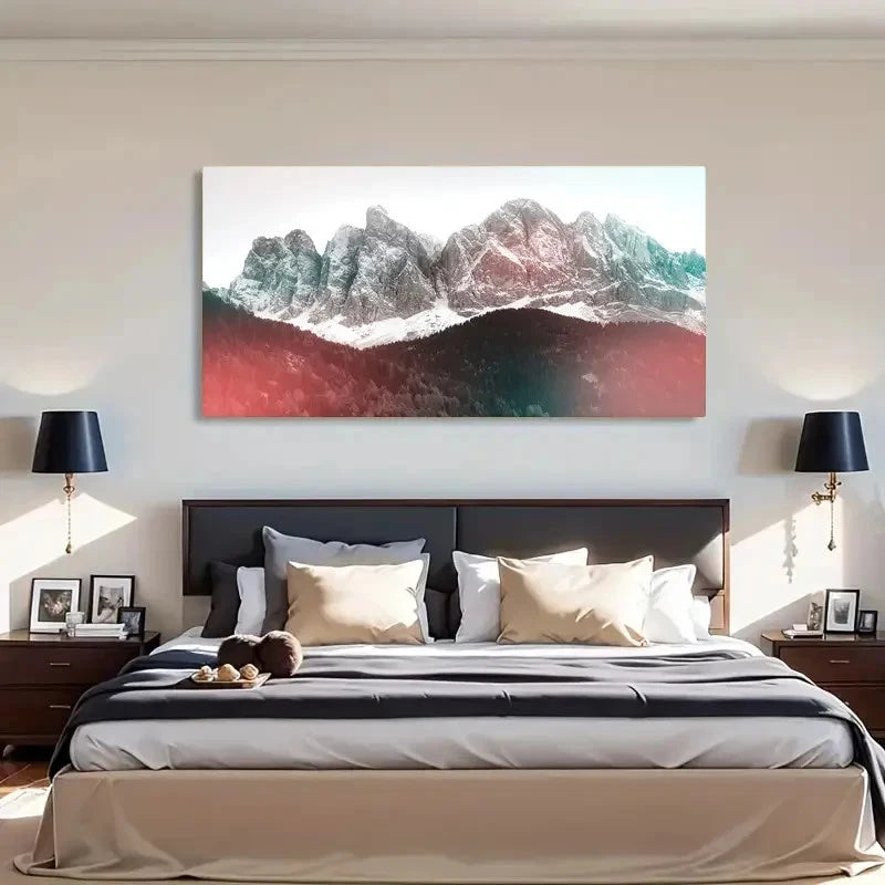 Capped Mountains During Daytime Wall Art Canvas Office Home Room Framed 120x60cm