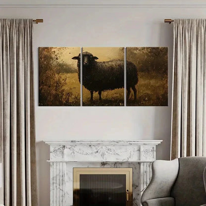 3pcs Artistic Black Sheep Painting Farmhouse Metal Print Ready to Hang Art - Bella Home Decor