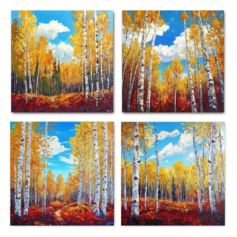 4pcsAutumn Landscape with Vibrant Fall Colors,Wall Art Canvas Framed