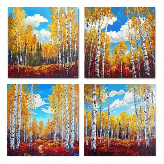 4pcsAutumn Landscape with Vibrant Fall Colors,Wall Art Canvas Framed
