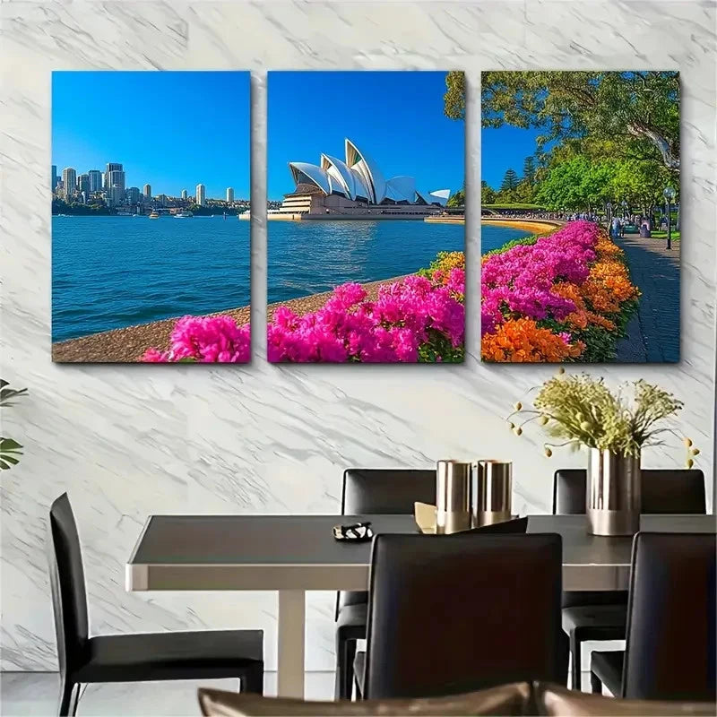 3pcs A Scenic View of the Sydney Opera House Wall Art Set Canvas Framed 50x70cm - High Quality Print 100% Australian Made Wall Canvas Ready to Hang - Bella Home Decor